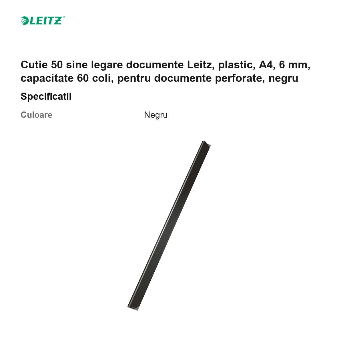 Cutie 50 sine legare documente Leitz, plastic, A4, 6 mm, capacitate 60 coli, pentru documente perforate, negru [2]