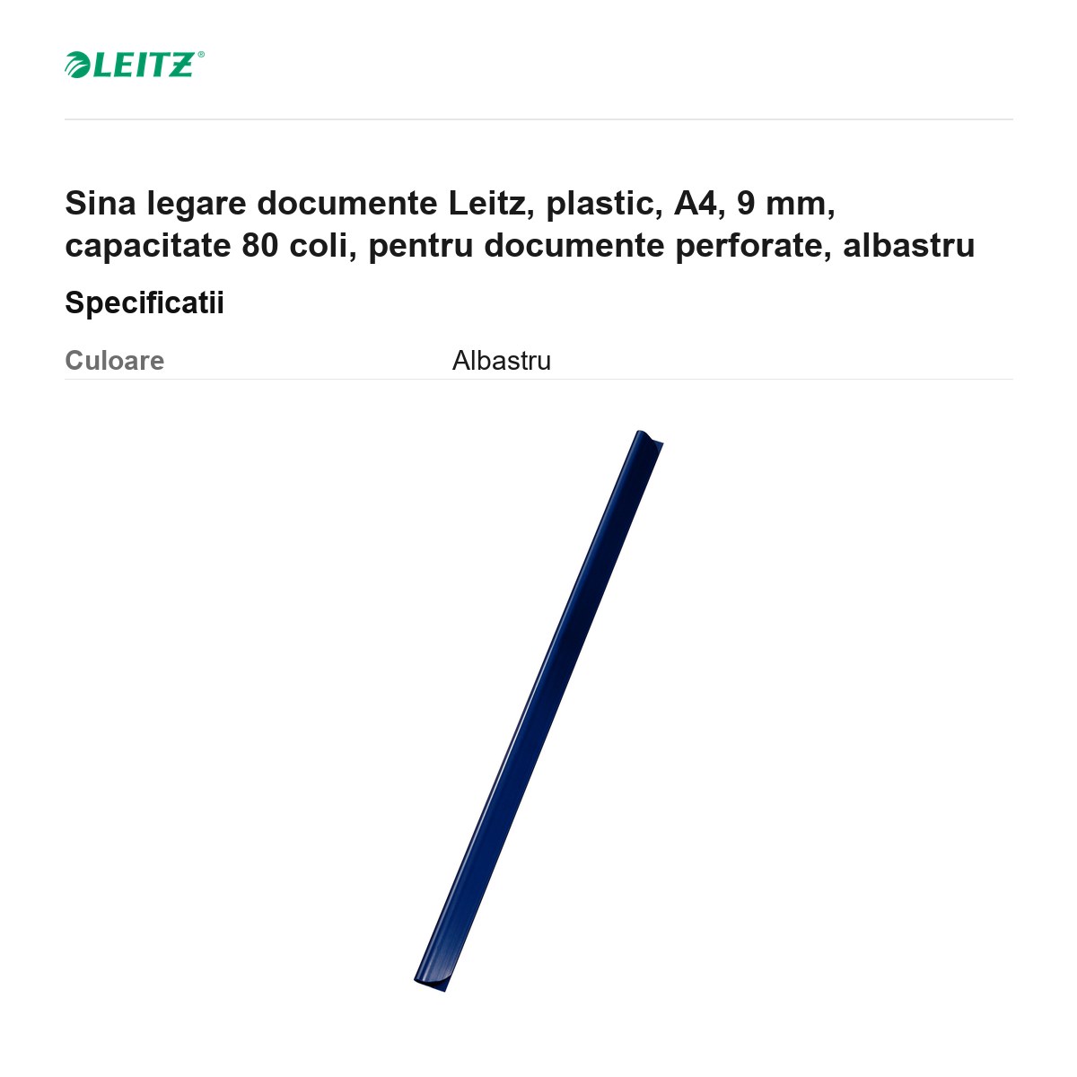 Sina legare documente Leitz, plastic, A4, 9 mm, capacitate 80 coli, pentru documente perforate, albastru [2]
