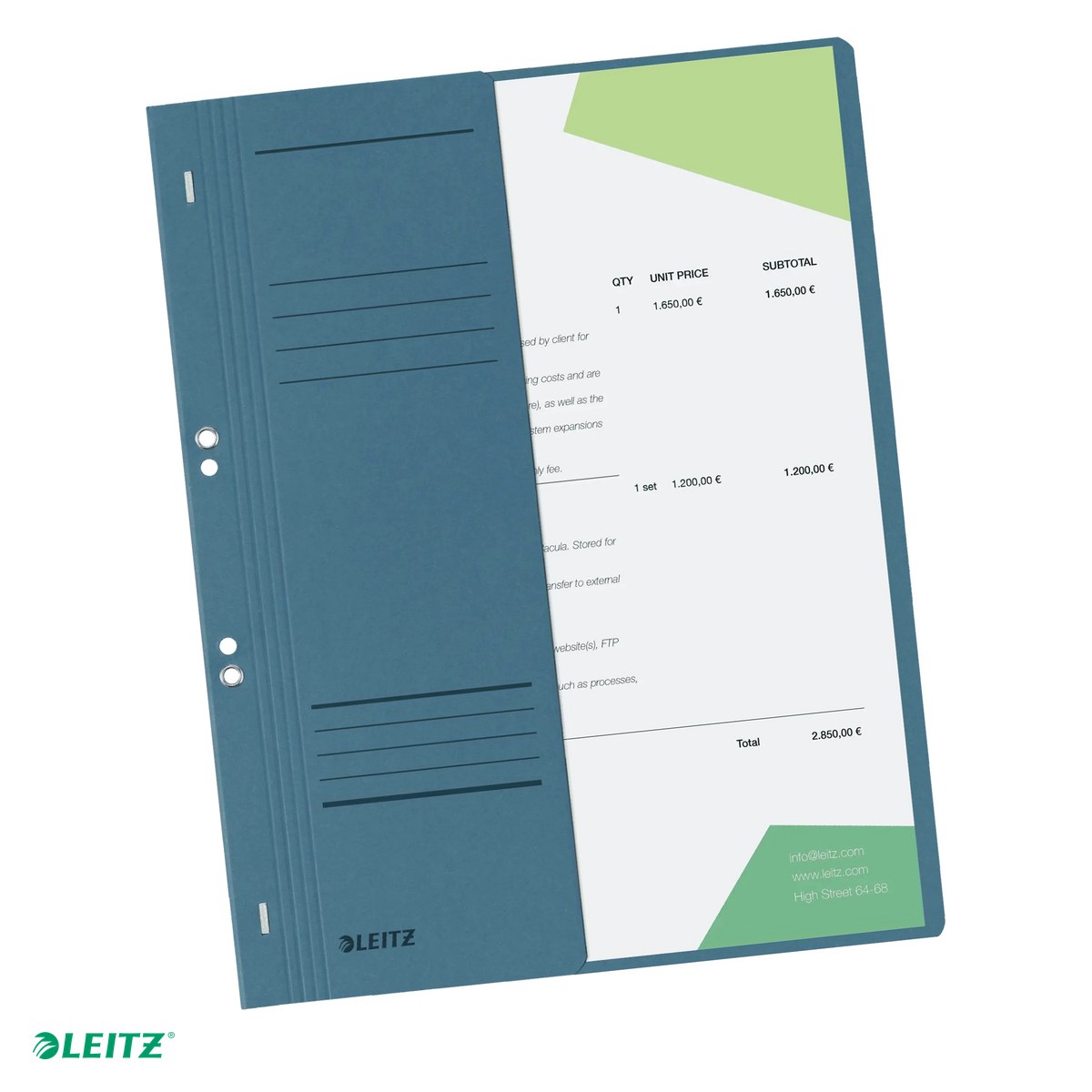 Dosare carton - Dosar cu sina Leitz 1/2, carton, A4, cu capse, capacitate 170 coli, pentru arhivare, albastru