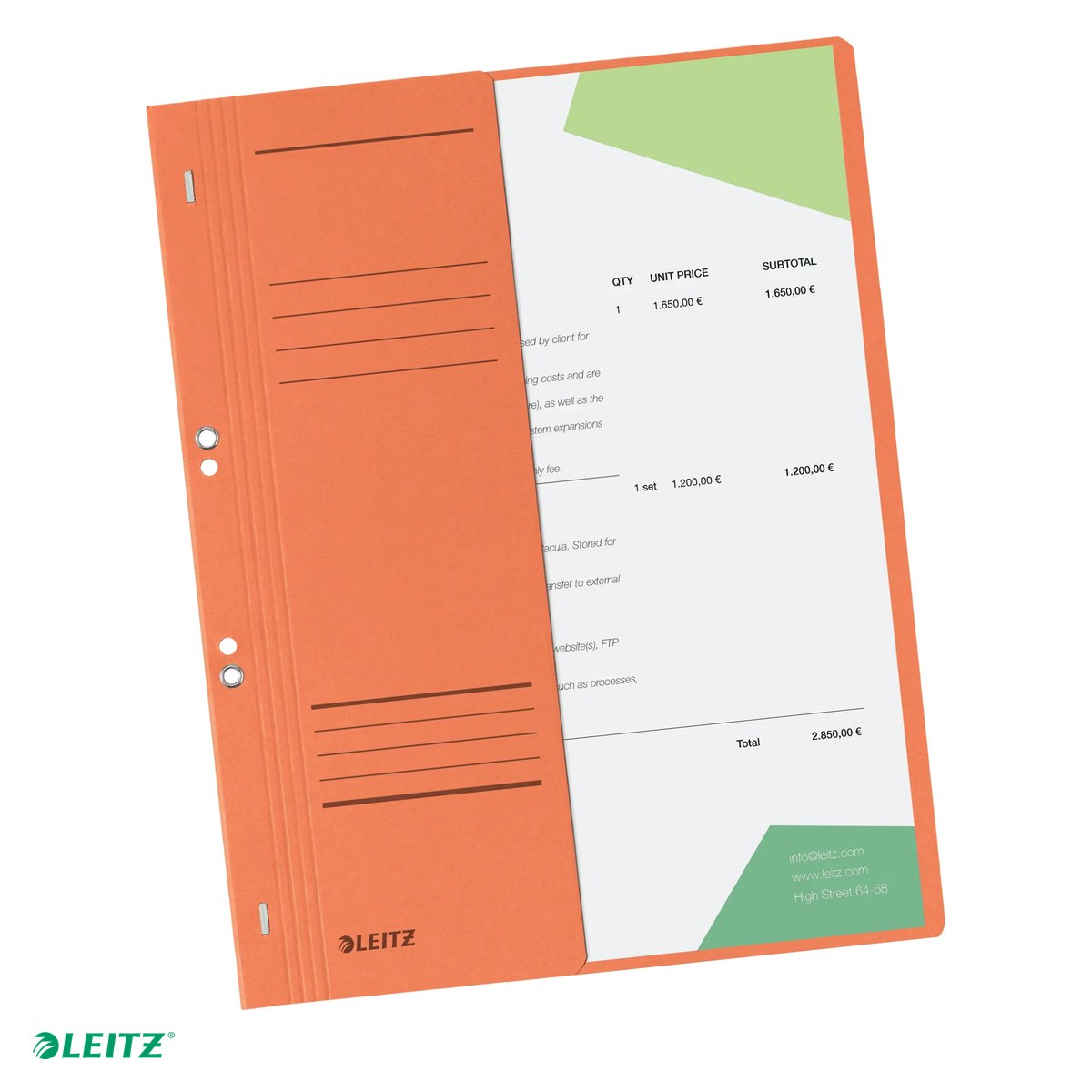 Dosare carton - Dosar cu sina Leitz 1/2, carton, A4, cu capse, capacitate 170 coli, pentru arhivare, portocaliu