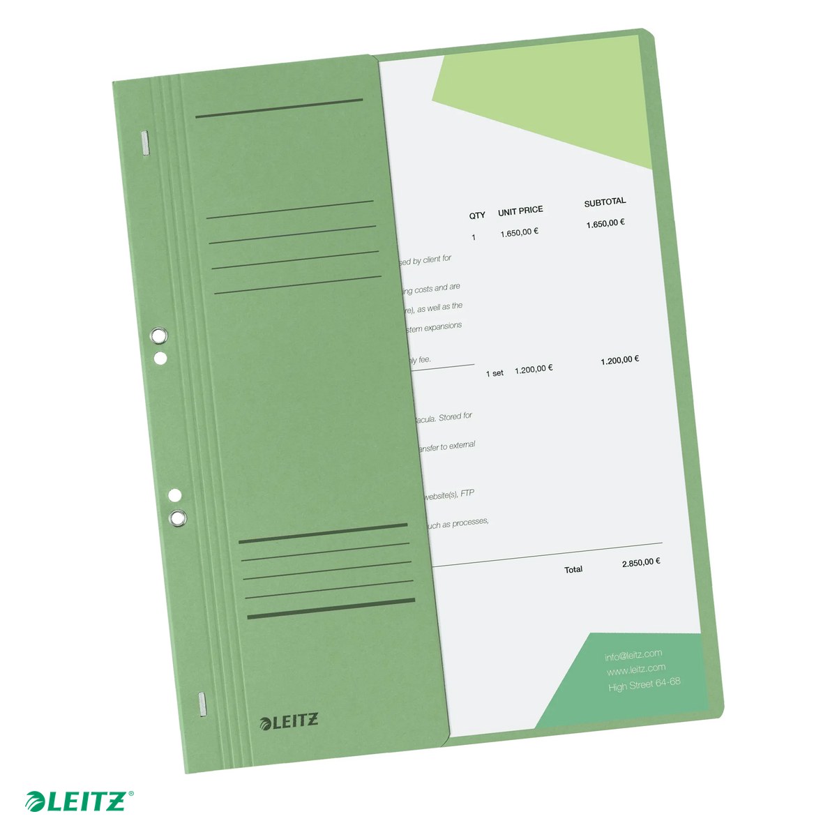 Dosare carton - Dosar cu sina Leitz 1/2, carton, A4, cu capse, capacitate 170 coli, pentru arhivare, verde
