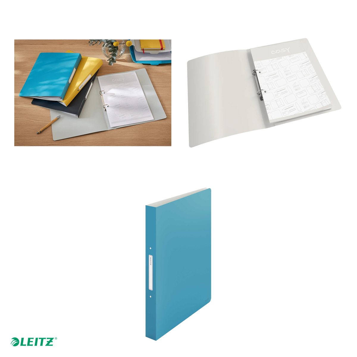 Caiet mecanic Leitz Cosy, PP, A4, mecanism 2 RR, inel 25 mm, coperta moale, capacitate 190 coli (80 g/mp), pentru prezentare, albastru Celest [3]
