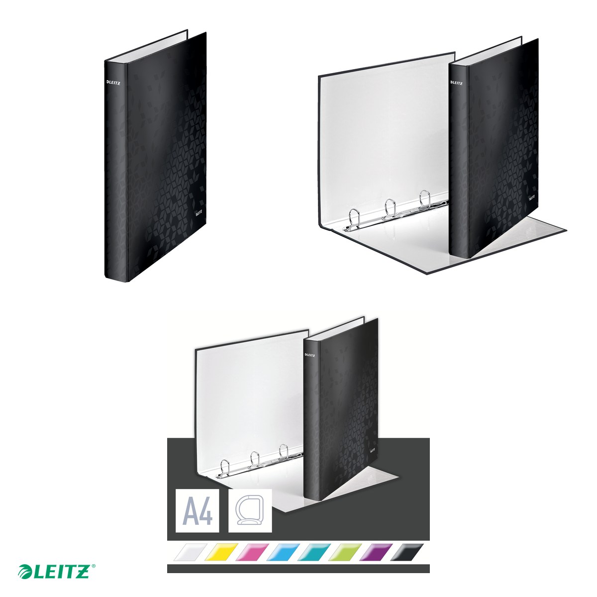 Caiet mecanic Leitz WOW, carton laminat, A4, mecanism 4DR, inel 25 mm, capacitate 230 coli (80 g/mp), negru [3]