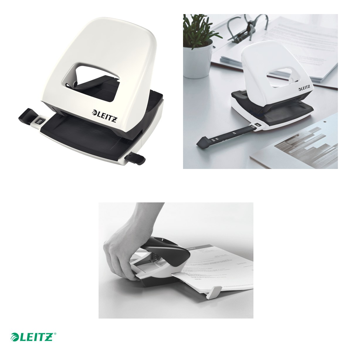 Perforator metalic Leitz WOW 5008 NeXXt Series, perforare 30 coli, pentru documente perforate, alb [3]