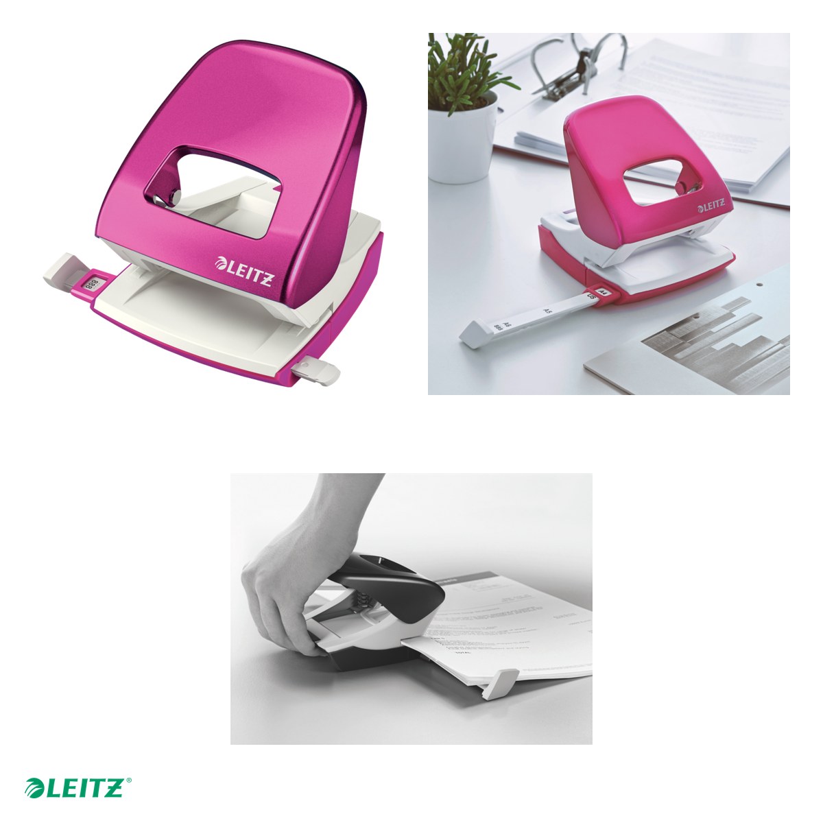 Perforator metalic Leitz WOW 5008 NeXXt Series, perforare 30 coli, pentru documente perforate, roz [3]