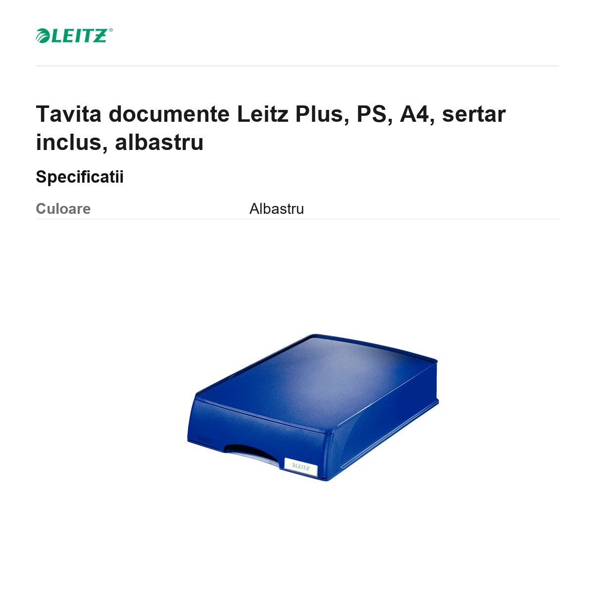 Tavita documente Leitz Plus, PS, A4, sertar inclus, albastru [2]