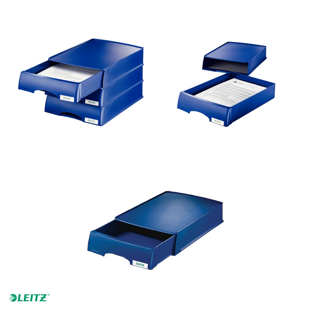 Tavita documente Leitz Plus, PS, A4, sertar inclus, albastru [3]