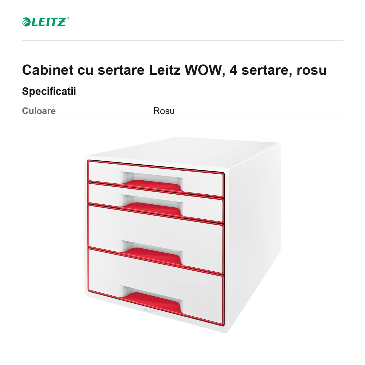Cabinet cu sertare Leitz WOW, 4 sertare, rosu [2]