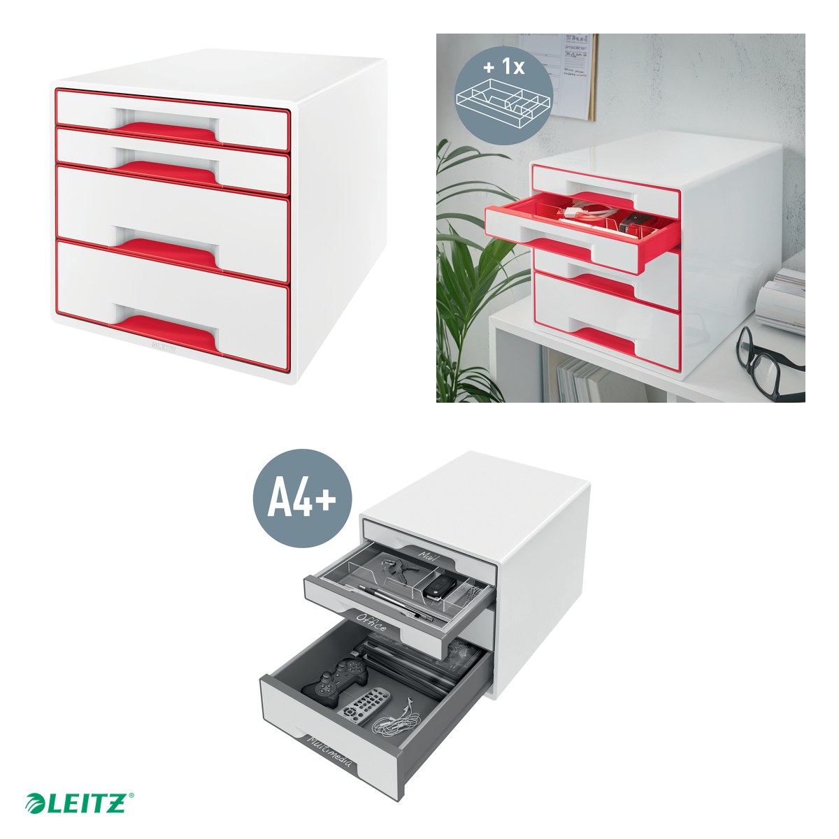 Cabinet cu sertare Leitz WOW, 4 sertare, rosu [3]