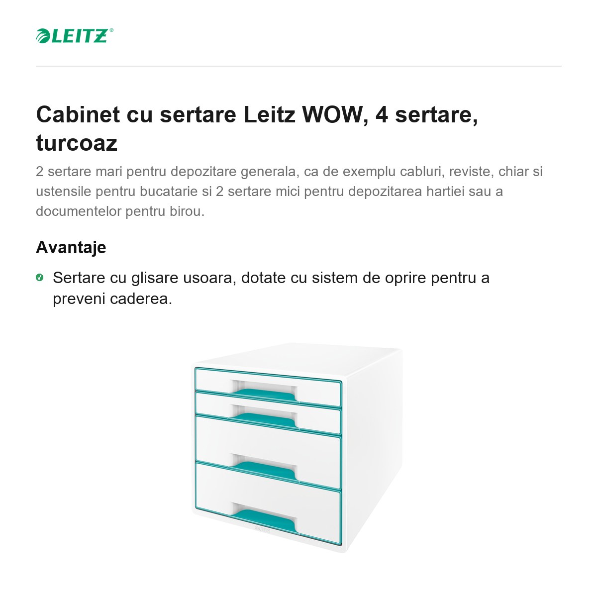 Cabinet cu sertare Leitz WOW, 4 sertare, turcoaz [1]