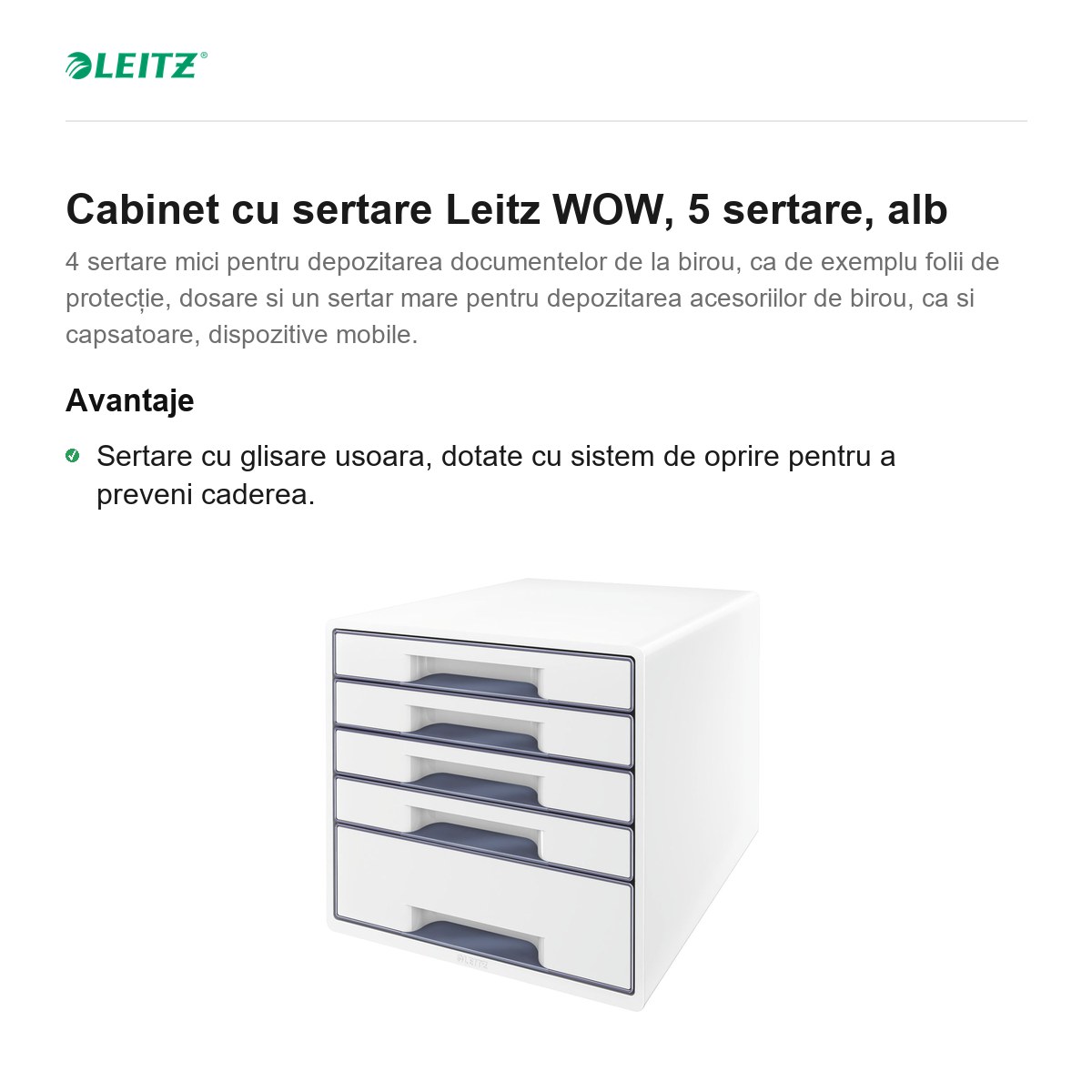 Cabinet cu sertare Leitz WOW, 5 sertare, alb [1]