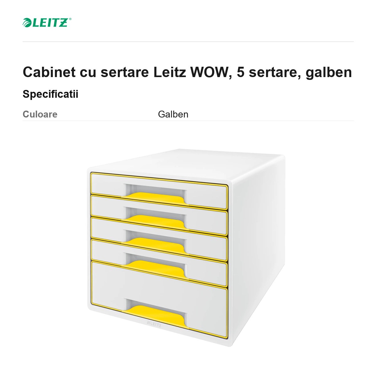 Cabinet cu sertare Leitz WOW, 5 sertare, galben [2]