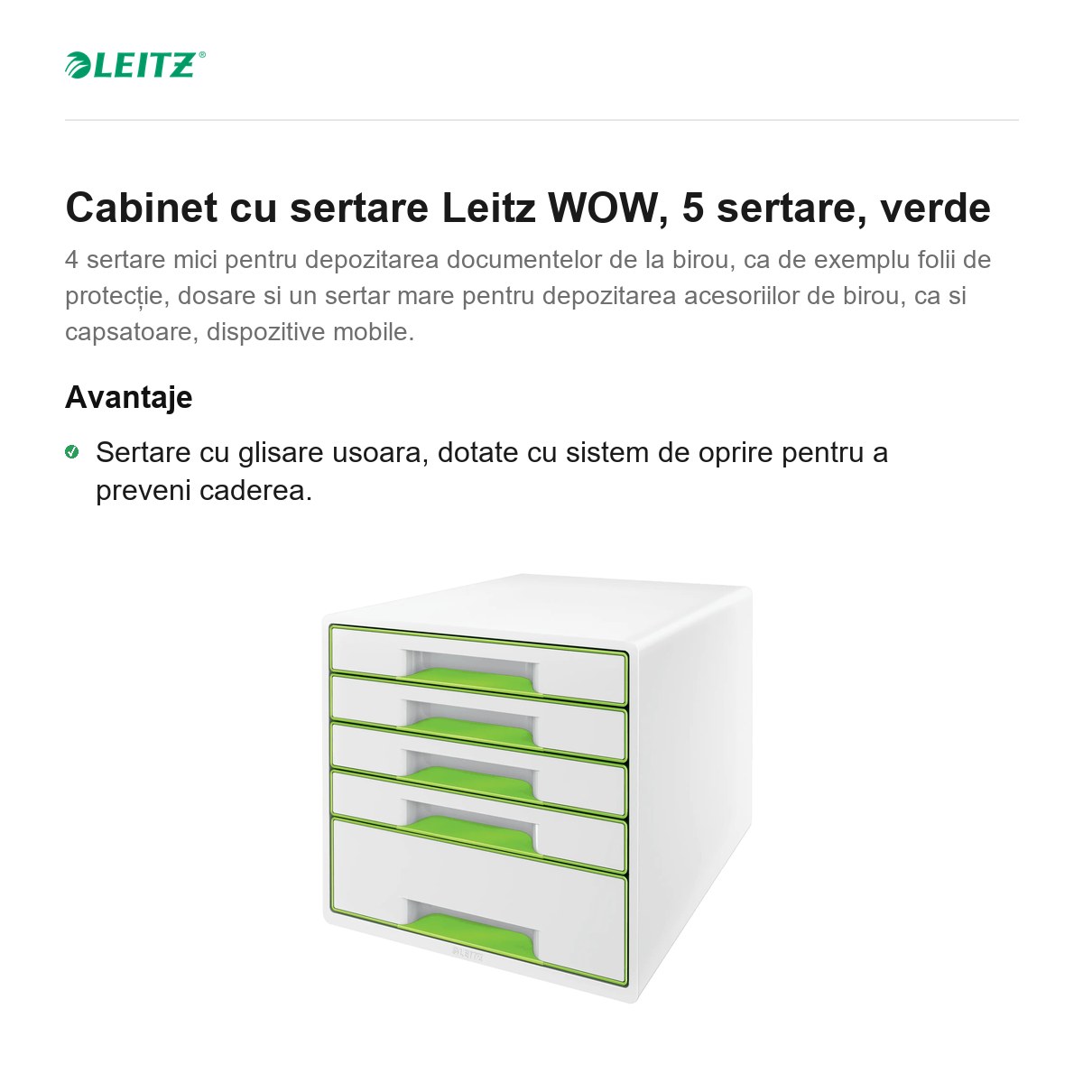 Cabinet cu sertare Leitz WOW, 5 sertare, verde [1]