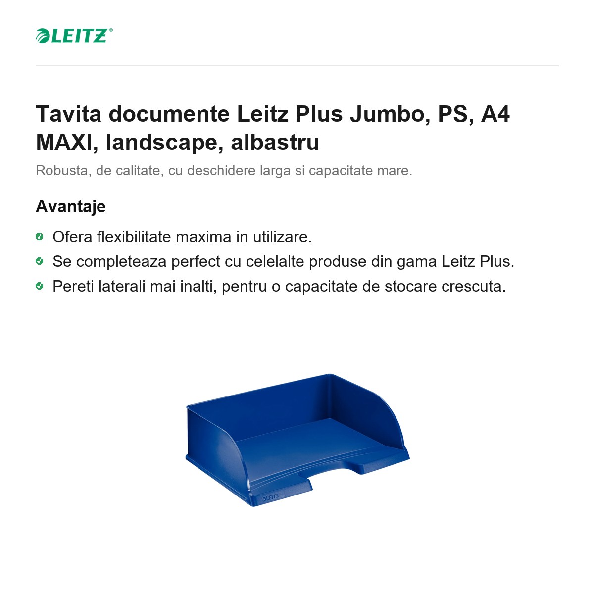 Tavita documente Leitz Plus Jumbo, PS, A4 MAXI, landscape, albastru [1]