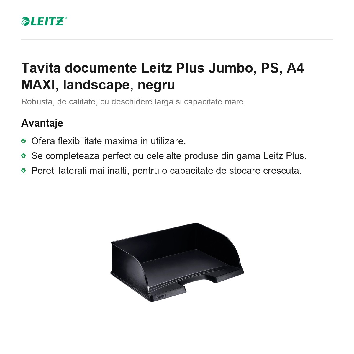 Tavita documente Leitz Plus Jumbo, PS, A4 MAXI, landscape, negru [1]