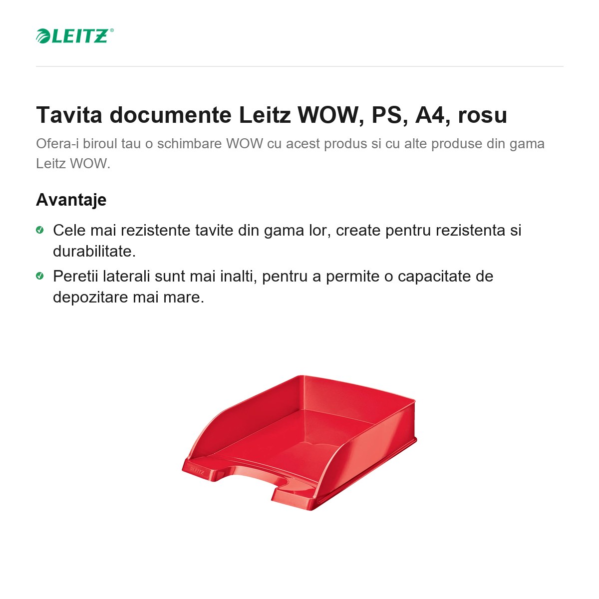 Tavita documente Leitz WOW, PS, A4, rosu [1]