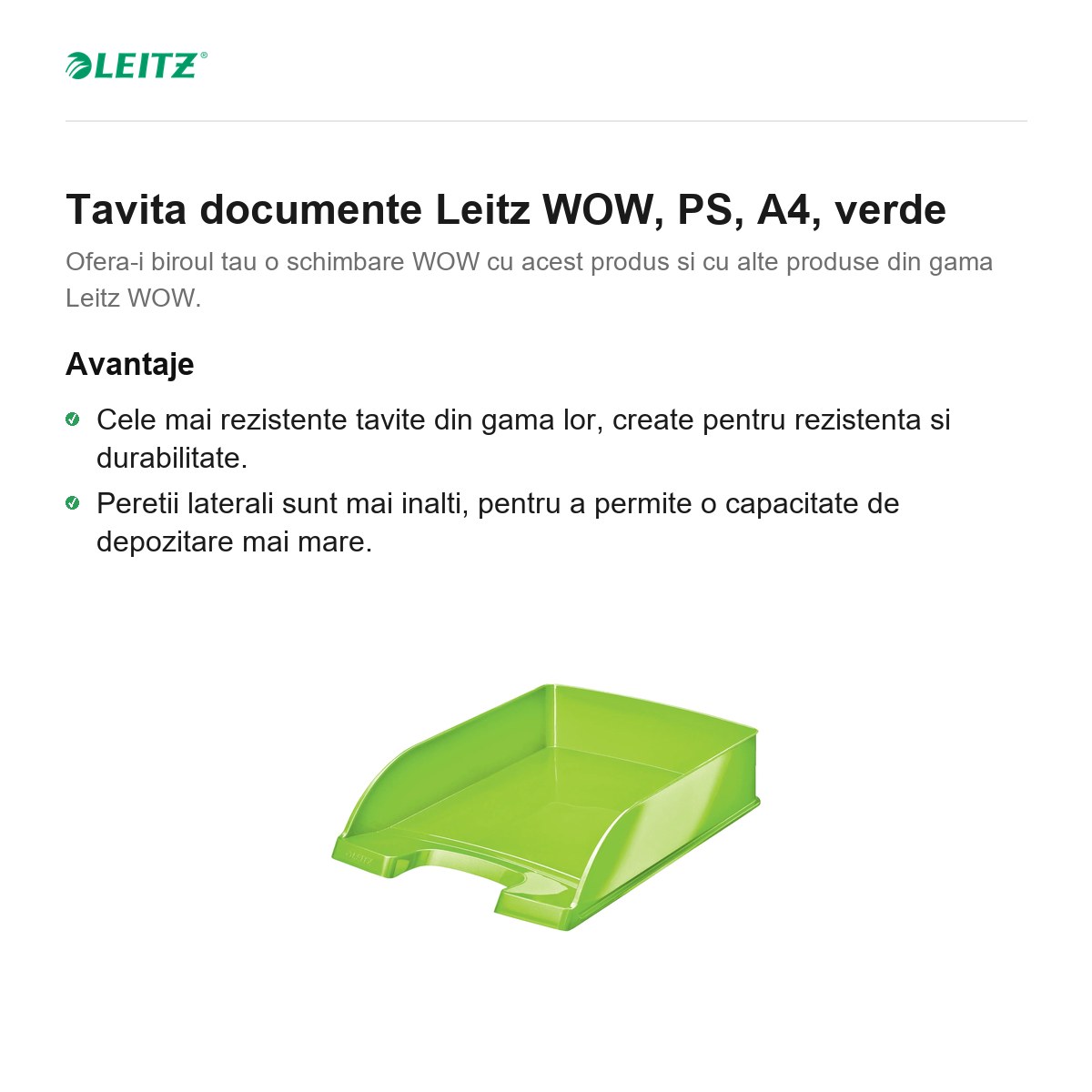 Tavita documente Leitz WOW, PS, A4, verde [1]