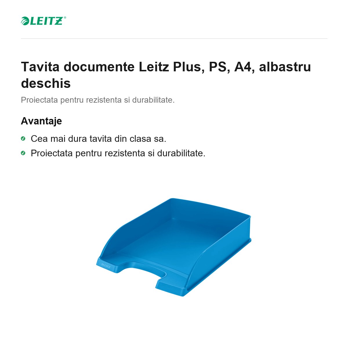 Tavita documente Leitz Plus, PS, A4, albastru deschis [1]