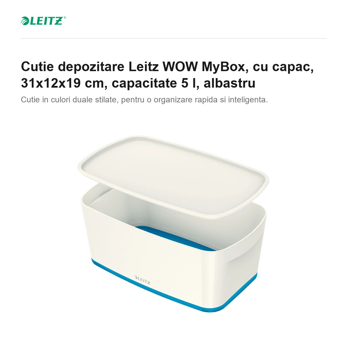 Cutie depozitare Leitz WOW MyBox, cu capac, 31x12x19 cm, capacitate 5 l, albastru [1]
