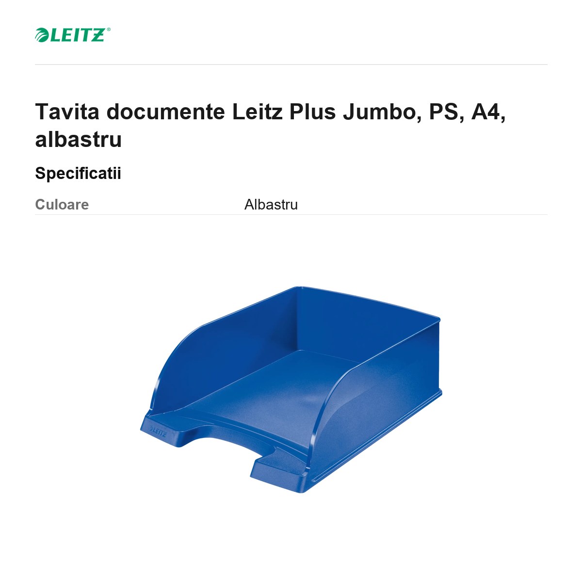 Tavita documente Leitz Plus Jumbo, PS, A4, albastru [2]