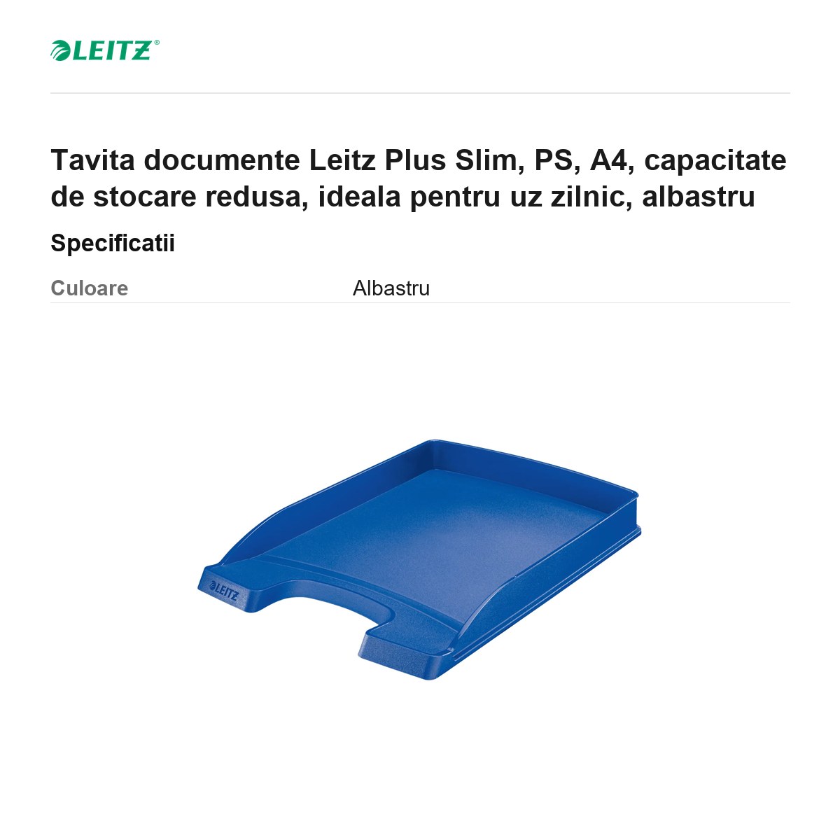 Tavita documente Leitz Plus Slim, PS, A4, capacitate de stocare redusa, ideala pentru uz zilnic, albastru [2]