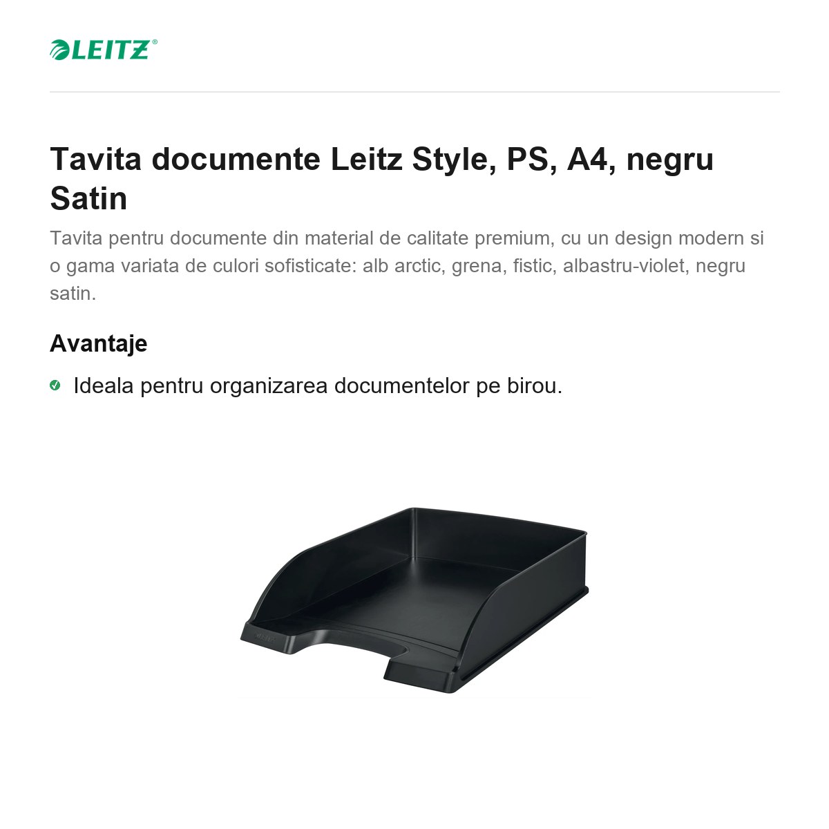 Tavita documente Leitz Style, PS, A4, negru Satin [1]
