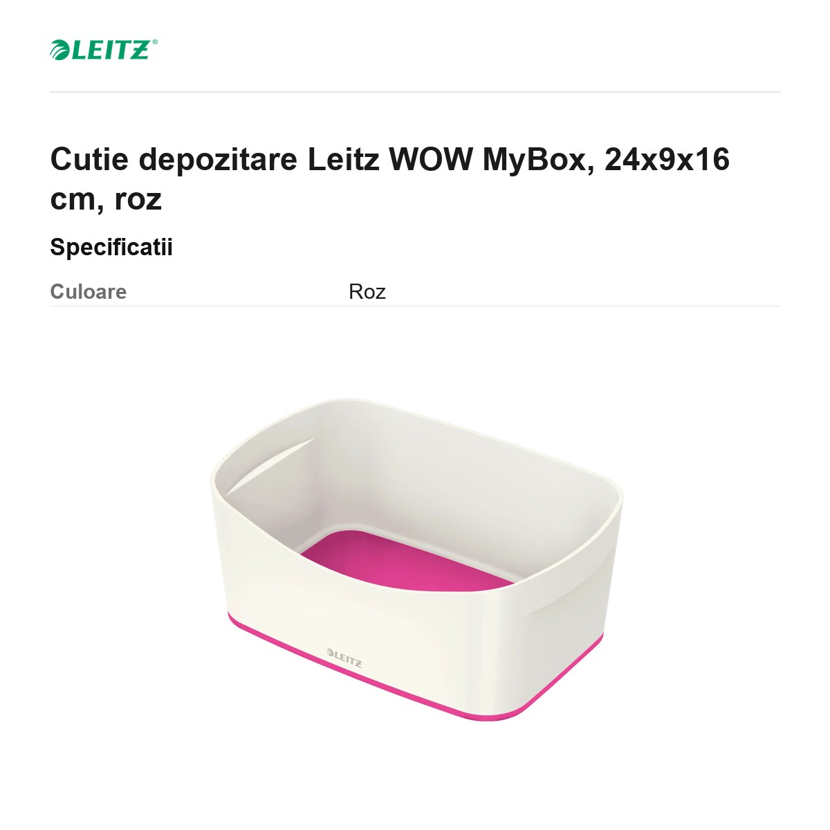 Cutie depozitare Leitz WOW MyBox, 24x9x16 cm, roz [2]