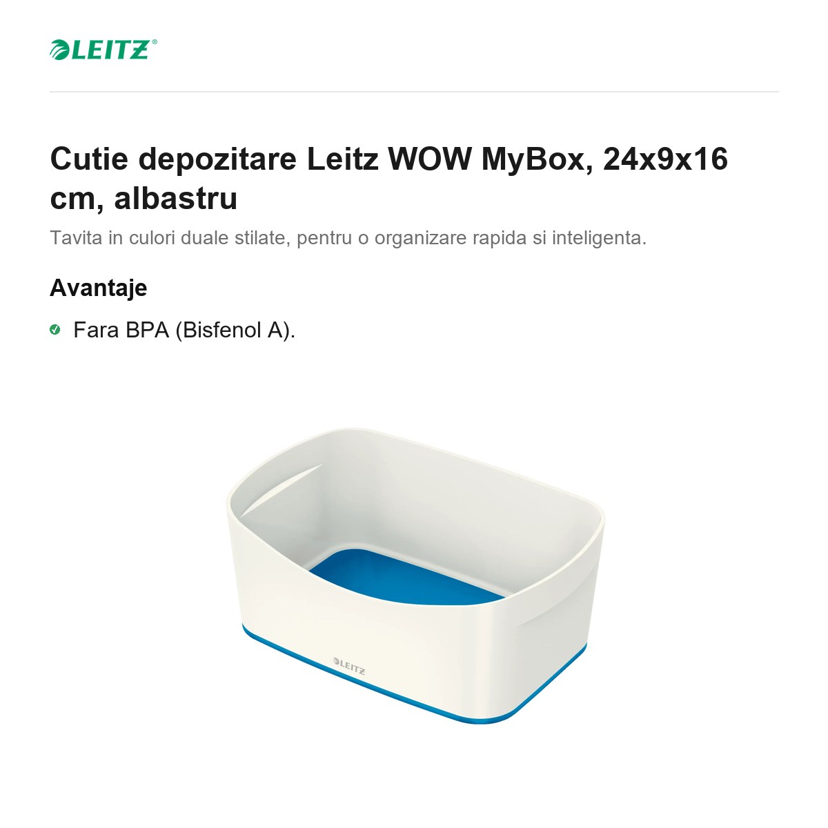Cutie depozitare Leitz WOW MyBox, 24x9x16 cm, albastru [1]