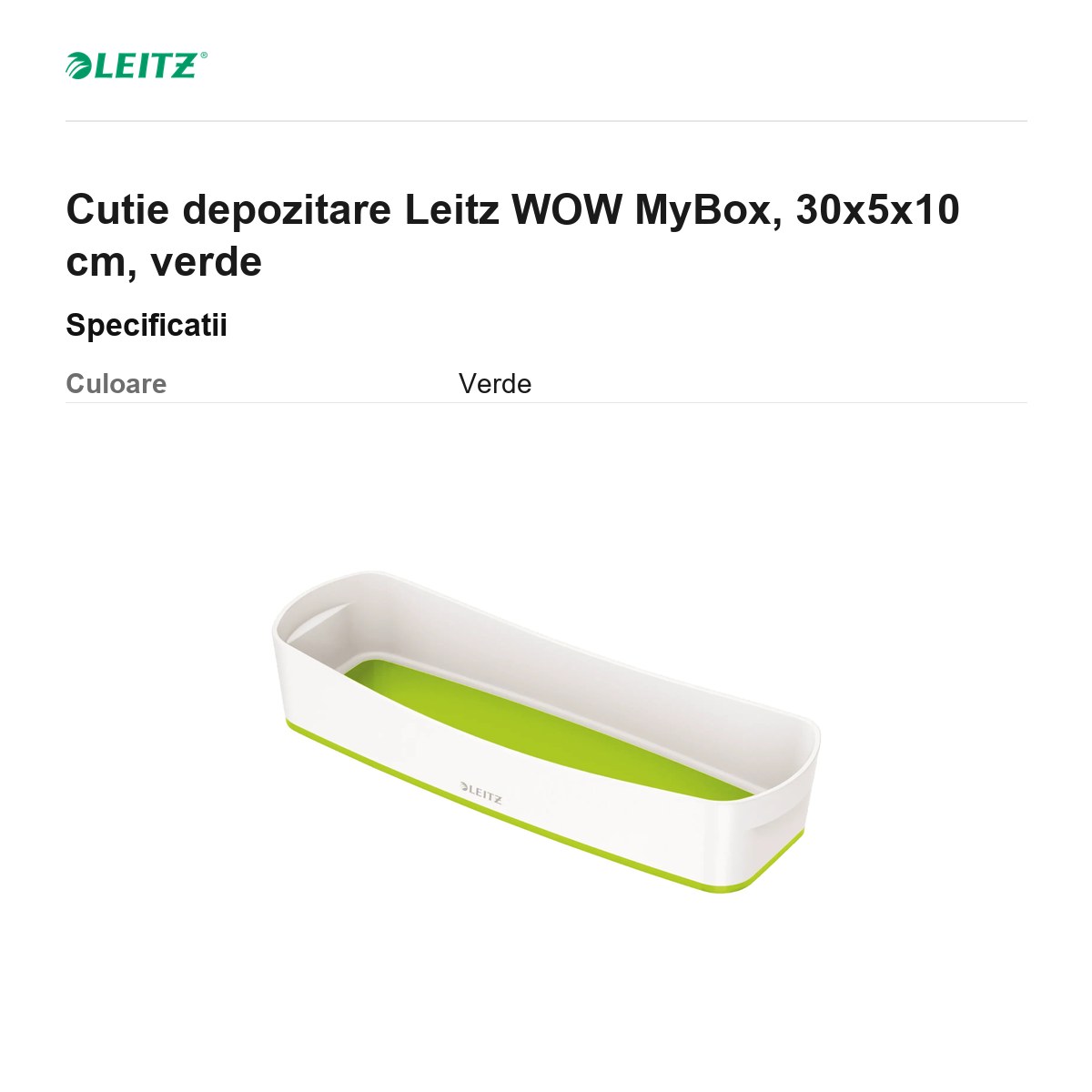 Cutie depozitare Leitz WOW MyBox, 30x5x10 cm, verde [2]