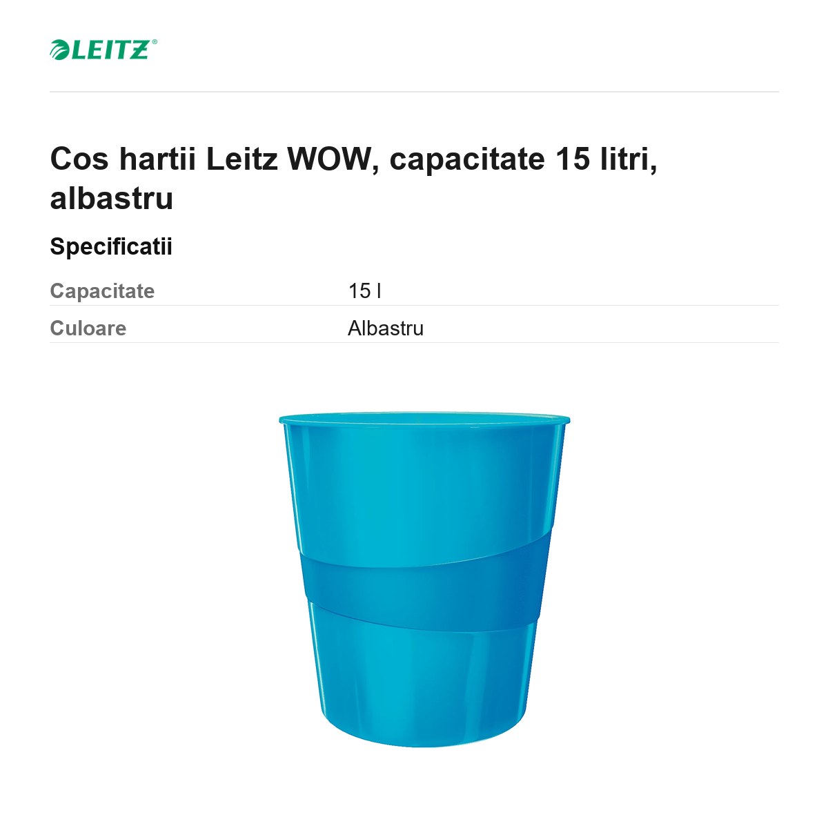 Cos hartii Leitz WOW, capacitate 15 litri, albastru [2]