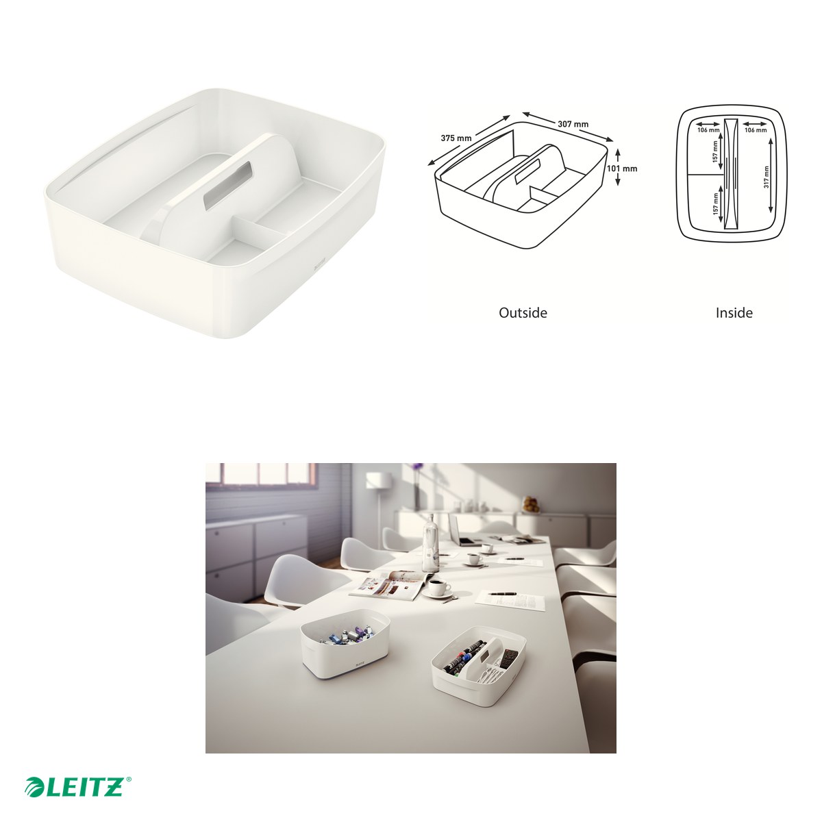 Cutie depozitare Leitz MyBox Organiser, cu maner, 30x10x37 cm, alb [3]