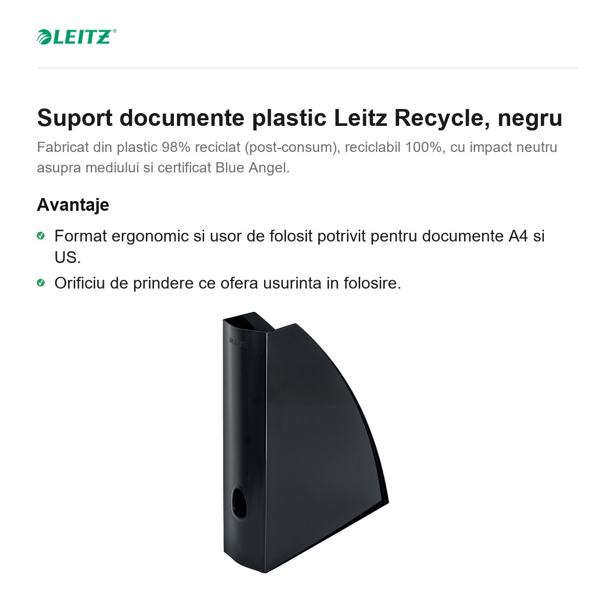Suport documente plastic Leitz Recycle, negru [1]