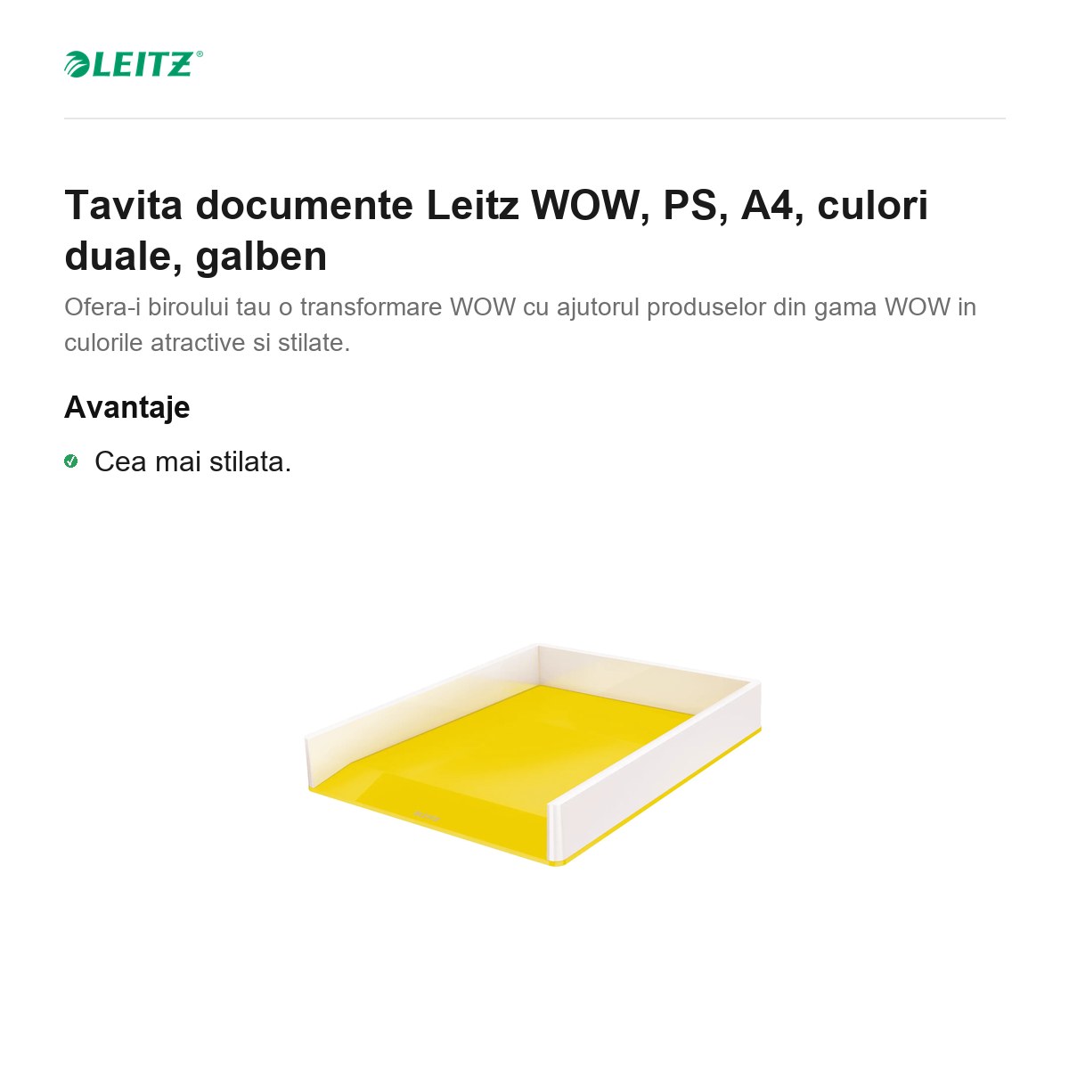 Tavita documente Leitz WOW, PS, A4, culori duale, galben [1]
