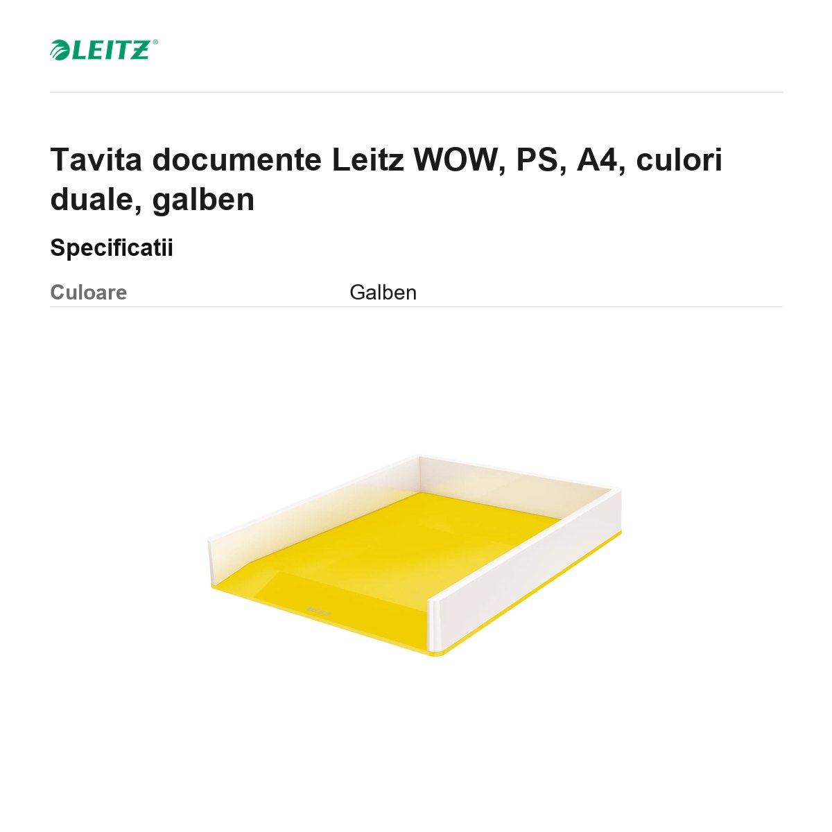Tavita documente Leitz WOW, PS, A4, culori duale, galben [2]
