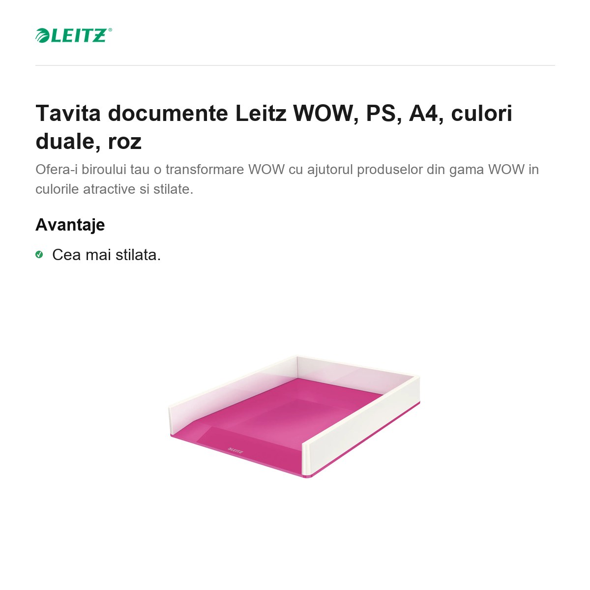 Tavita documente Leitz WOW, PS, A4, culori duale, roz [1]
