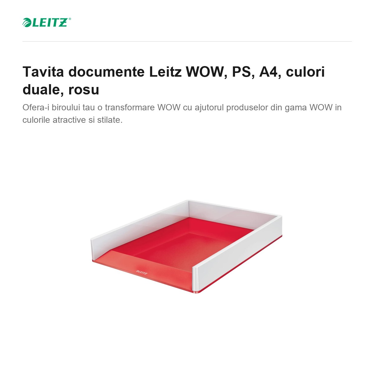 Tavita documente Leitz WOW, PS, A4, culori duale, rosu [1]