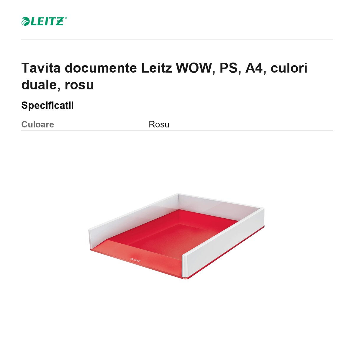 Tavita documente Leitz WOW, PS, A4, culori duale, rosu [2]