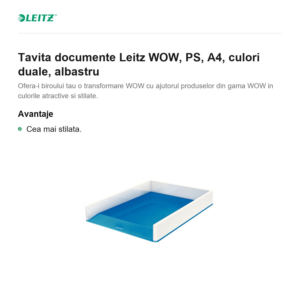 Tavita documente Leitz WOW, PS, A4, culori duale, albastru [1]