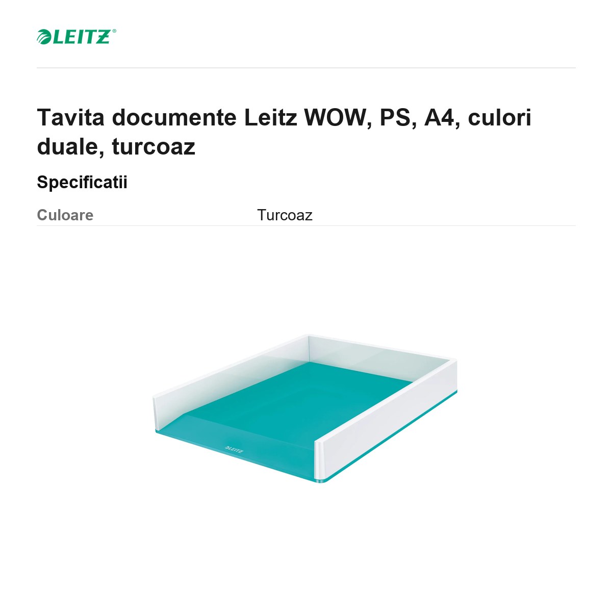 Tavita documente Leitz WOW, PS, A4, culori duale, turcoaz [2]