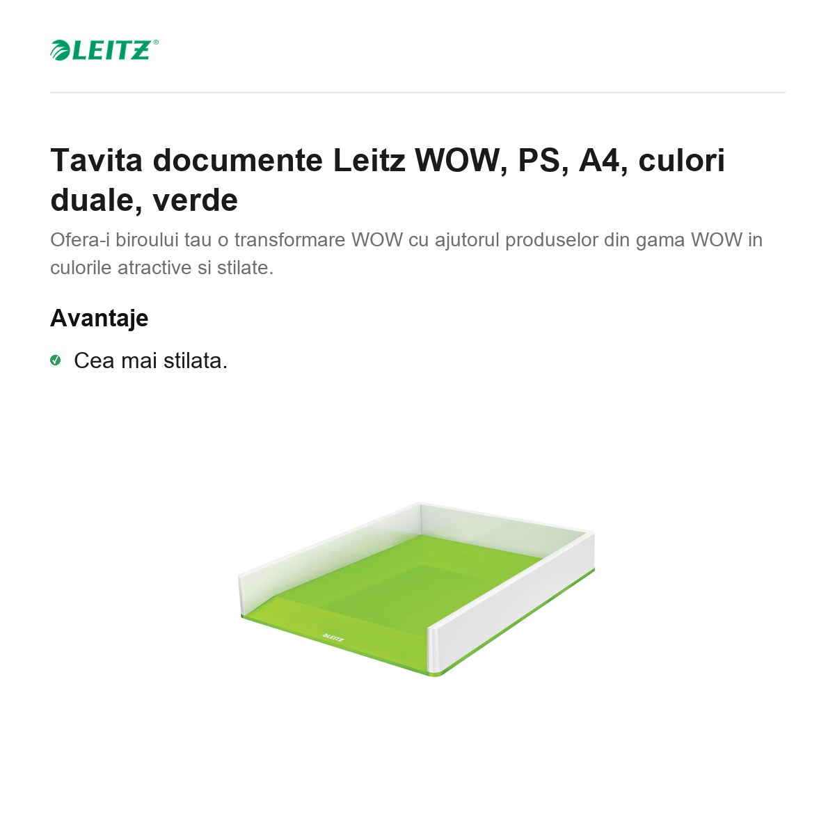 Tavita documente Leitz WOW, PS, A4, culori duale, verde [1]
