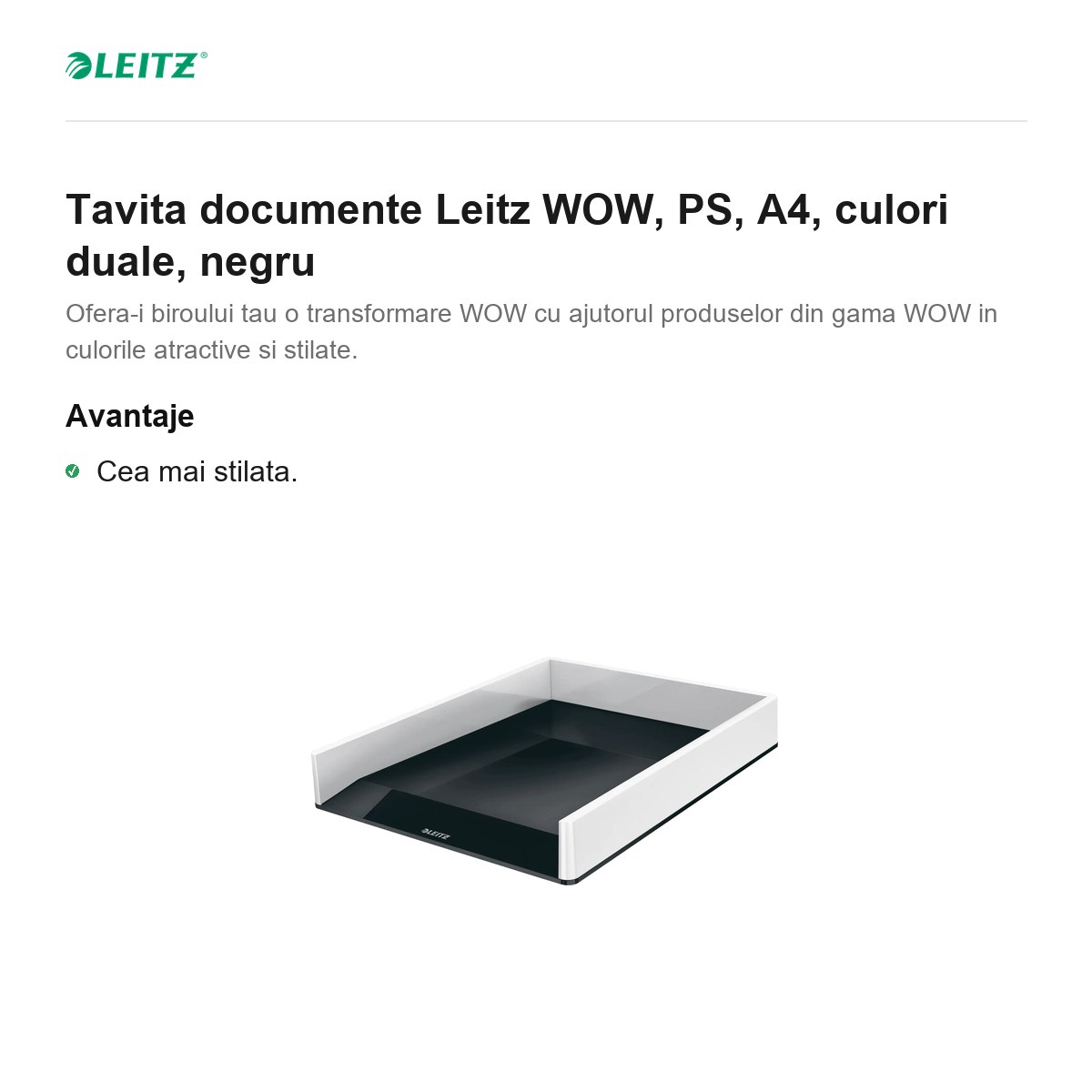 Tavita documente Leitz WOW, PS, A4, culori duale, negru [1]