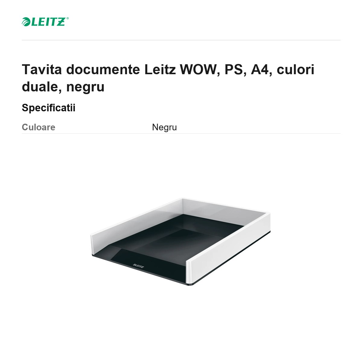 Tavita documente Leitz WOW, PS, A4, culori duale, negru [2]