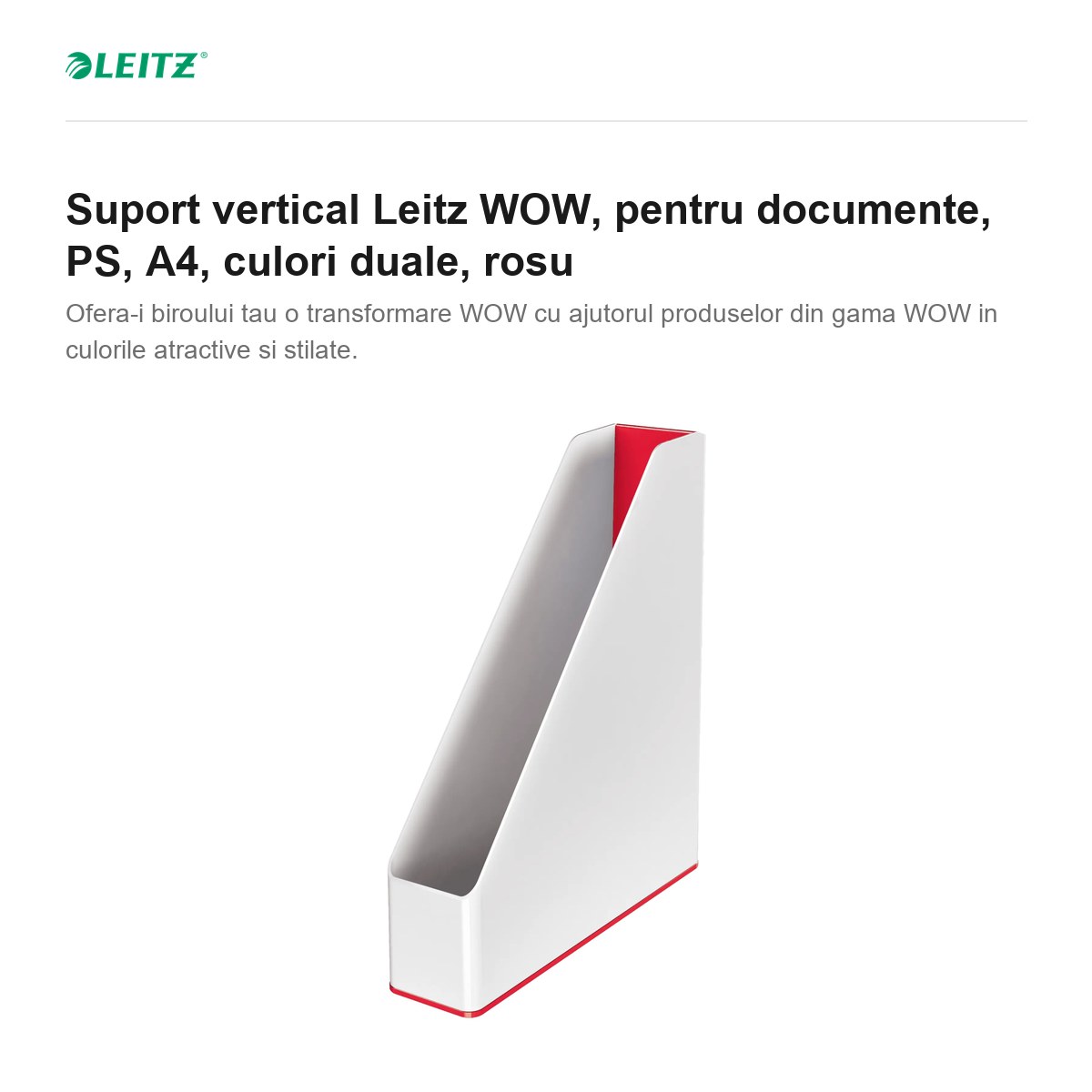 Suport vertical Leitz WOW, pentru documente, PS, A4, culori duale, rosu [1]