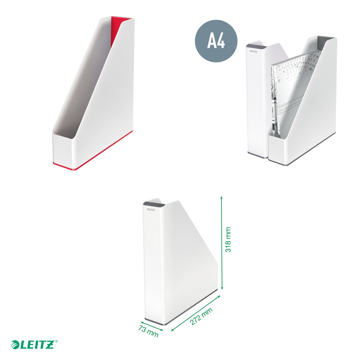 Suport vertical Leitz WOW, pentru documente, PS, A4, culori duale, rosu [3]