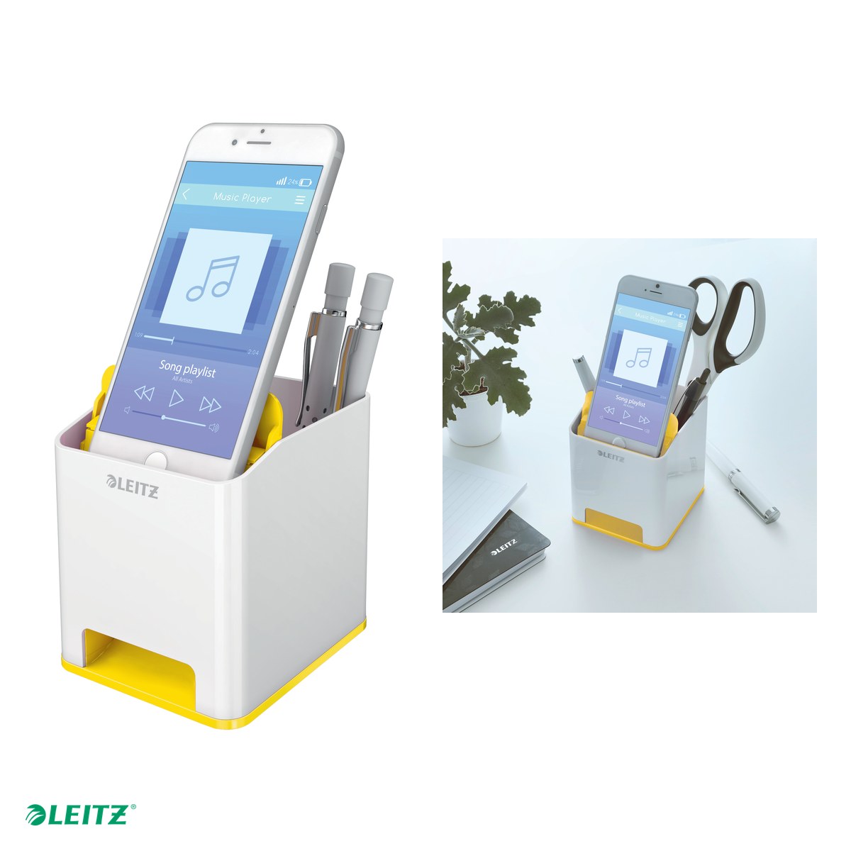 Suport instrumente de scris Leitz WOW cu amplificare sunet, culori duale, galben [4]