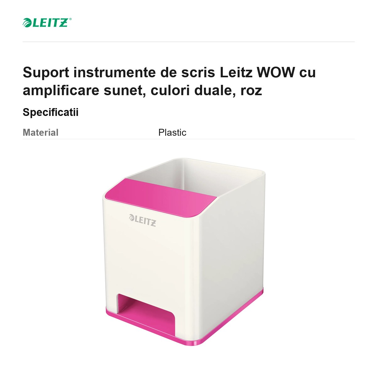 Suport instrumente de scris Leitz WOW cu amplificare sunet, culori duale, roz [2]