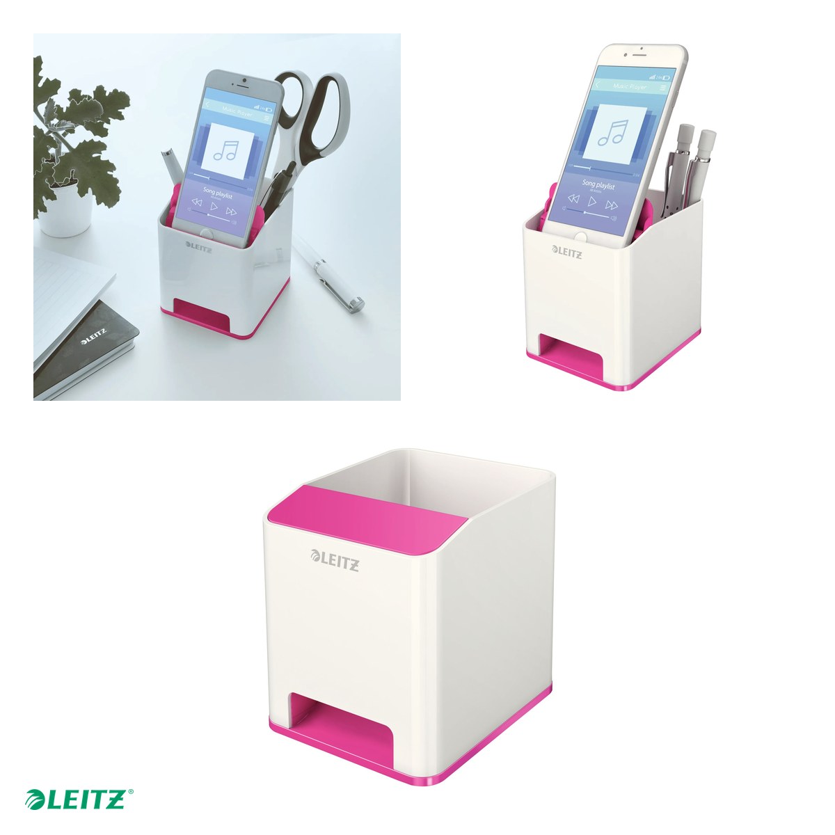 Suport instrumente de scris Leitz WOW cu amplificare sunet, culori duale, roz [3]