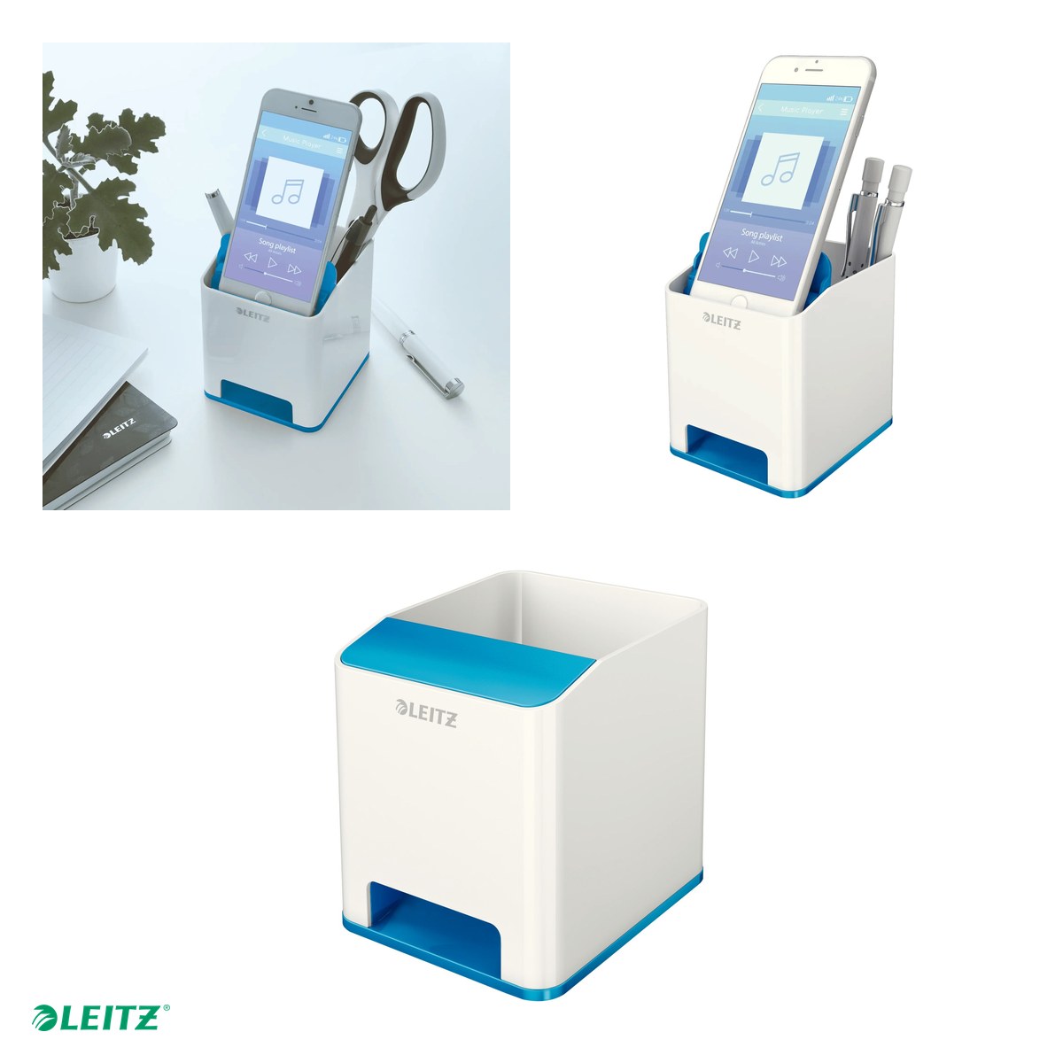 Suport instrumente de scris Leitz WOW cu amplificare sunet, culori duale, albastru [3]