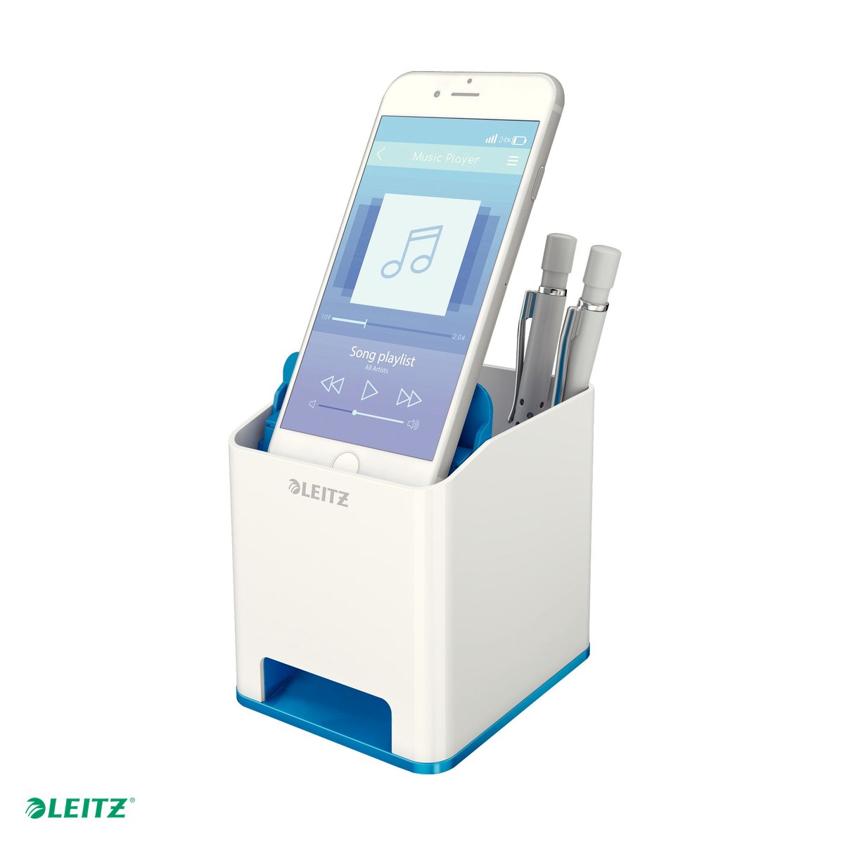 Suport instrumente de scris Leitz WOW cu amplificare sunet, culori duale, albastru [4]