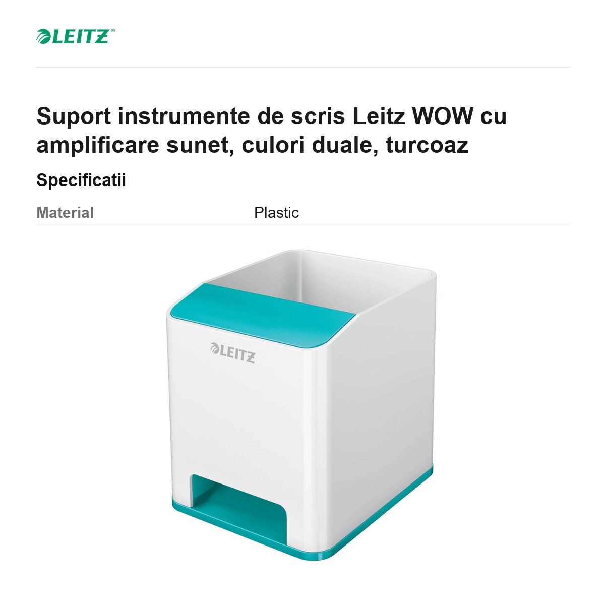 Suport instrumente de scris Leitz WOW cu amplificare sunet, culori duale, turcoaz [2]